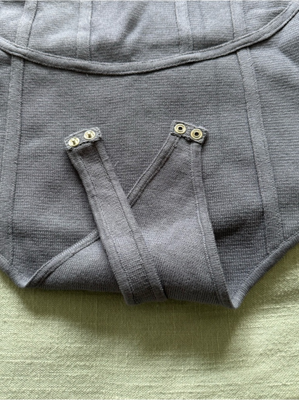 4/$20 - Love Tree Purple Knit “Corset” Strap Tank Snap Bodysuit (medium) - Picture 8 of 9